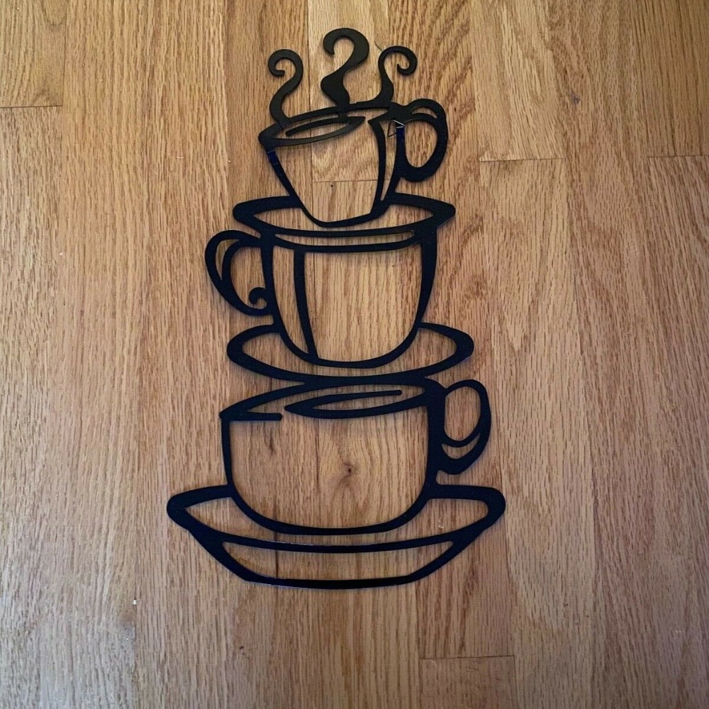 Coffee Cups Silhouette Black Metal Wall Art
